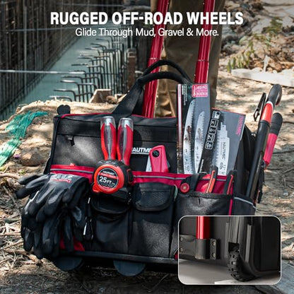 HAUTMEC 18" Rolling Tool Bag with Wheels, Heavy-Duty Water-Resistant Tool Bag Organizer with 23-Pocket, Wide-Mouth Design, Oversized Wheels & Telescoping Handle - HTTBM25004 - color: 18-Inch | Red