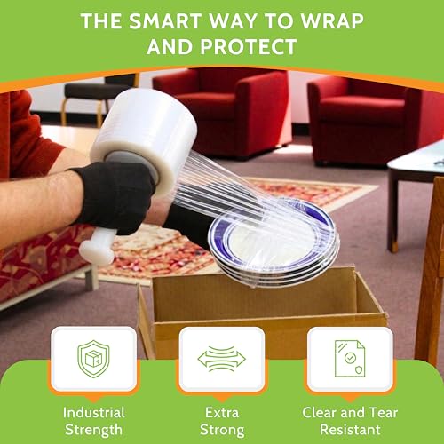 PSBM Mini Stretch Film/Wrap with Plastic Handle 3" x 1000' 50 GA 18 Rolls - size: 3 Inch, style: 50 GA