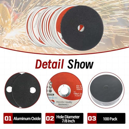 findmall 100 Pack 6" x.045 x7/8" Cut-Off Wheel Aluminum Oxide - size: 100pcs 6"*0.045"*7/8"