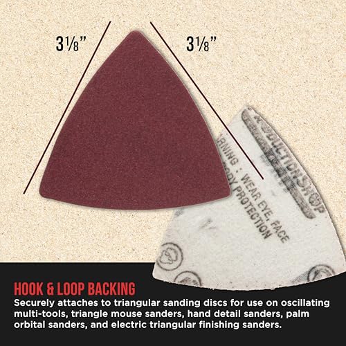 ProductionShop Premium 180 Grit Triangle Mouse Detail Sander Sandpaper Sheets, Box of 45 - Hook & Loop, Triangular Shaped Mouse Disc Pads - Oscillating Multi-Tools - Woodworking, Sand Furniture Paint - style: 180 Grit