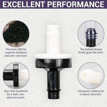 1/4" (6mm) One Way Inline Check Valve Plug-in Barb Non Return Valve ABS Plastic Water Air Systems Stop Check Valve for Liquids 6PCS - size: 1/4inch