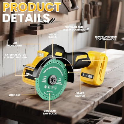 VAXCANZE Cordless Cut Off Tool Compatible with DeWalt Battery, 18,000 RPM Brushless Motor, 4" Blades (2pcs) with Dust Cover, 1.2mm Max Blade Thickness for Wood/Metal/Plastic【BATTERIES NOT INCLUDED】