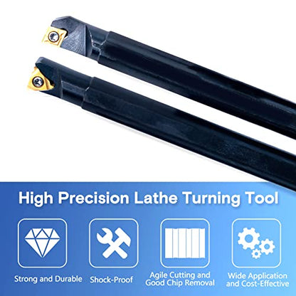Lathe Turning Holders Threading Holder 21pcs - Metal Lathe Cutting Tools 7pcs 1/2" Threading Tools Boring Bar Set+14pcs Indexable Carbide Inserts Golden for Lathe Tools - color: 1/2" turning holder kits