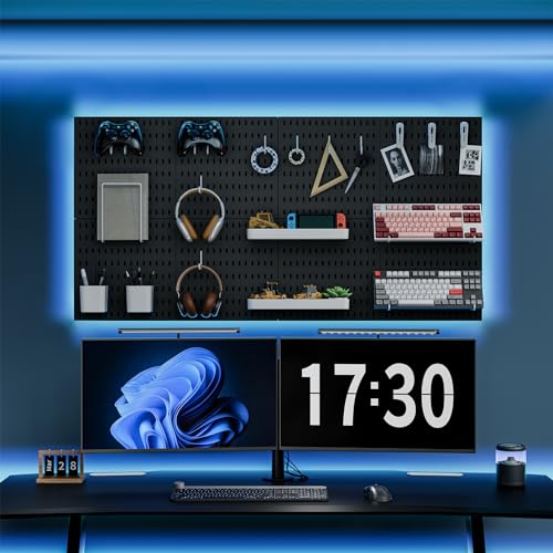 MULSAME Pegboard Combination Kit, 25.2" x 50.4" Wall Mounted Storage Set with 8 Pegboards & 40 Accessories Hanging, Peg Boards Organizer - color: Black, size: 25.2" * 50.4"