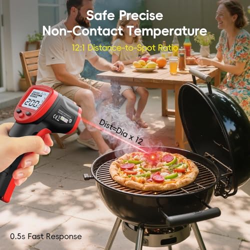 Eventek Infrared Thermometer Gun, -58°F~1112°F Temperature Gun, Laser Thermometer Gun for Cooking, Pizza Oven, Candy, Griddle, Engine, Infrared Thermometer with Adjustable Emissivity & Max Min
