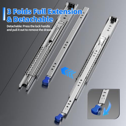 SLIDEWAY 260 Lbs Locking Heavy Duty Drawer Slides 14" Full Extension Rails - color: W:53mm-260LBS(with lock), size: 14 Inch