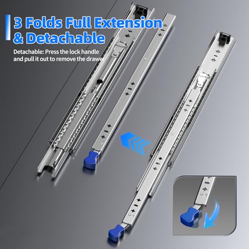 SLIDEWAY 260 Lbs Locking Heavy Duty Drawer Slides 18" Full Extension Rails - color: W:53mm-260LBS(with lock), size: 18 Inch