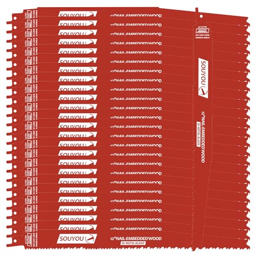 25 Pack 12 Inch 6/12 Tpi Reciprocating Saw Blades Bi-Metal with Perma-Shield Coating Stud and Nail Saw-zall Blades Saw-zall Blades for Cutting Embedded Wood Metals PVC Pallets etc - size: 6/12 Tpi