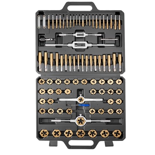 VEVOR Tap and Die Set, 86-Piece Metric and SAE Sizes M3 to M12, #4 to 5/8", with Coarse and Fine Thread Taps and Dies, Wrench, Carrying Case and Complete Accessories, for Threading and Rethreading - size: 86pcs(Titanium-Coated)