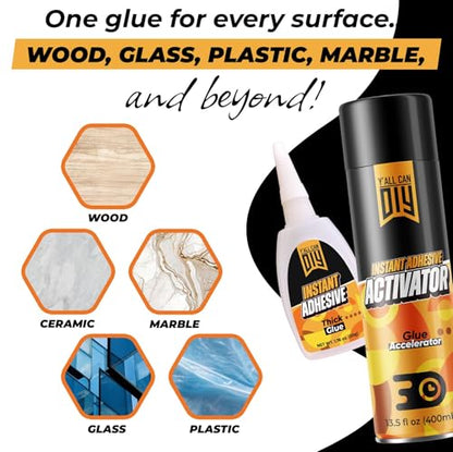 CA Glue with Activator (2 x 1.76 oz. + 2 x 6.76 fl oz.) - Industrial-Grade Cyanoacrylate Adhesive and Super Glue Accelerator for Woodworking, Crafts, DIY, and Repairs, Instant Glue Bond - size: 2 Pack