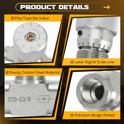 STB-G3/8 3/8" L08 Hydraulic Flow Control Valve Compatible with 1-2 Ton Mini Excavator, Bidirectional Restrictor Valve with Two-Sided Connectors - size: 3 Pcs