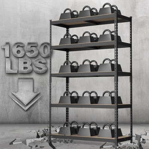 WORKPRO Shelving with MDF Board, 35-3/10”W x 17-1/2”D x 72”H, 1650LBS Load - color: Black, size: 35.3"W x 17.5"D x 72"H