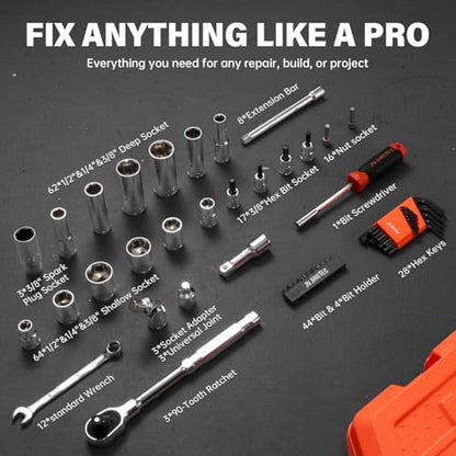 264-Piece Impact Socket Set -1/4", 3/8", 1/2" Drive - size: 264pcs 1/4", 3/8", 1/2"
