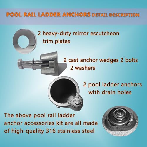 2Pack Pool Ladder Handrail Anchors Kit for Concrete Heavy-Duty 316 SS