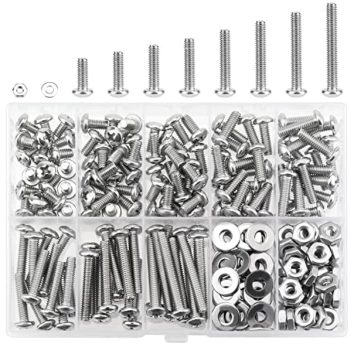 HELIFOUNER 200 Pieces #8-32 Phillips Pan Head Machine Screws Nuts Washers Assortment Kit, Coarse Thread, Fully Machine Threaded, 304 Stainless Steel - size: #8-32, style: Phillips Pan Head