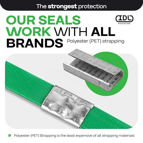IDL Packaging Open Serrated Seals of 1.25" Length for 1/2" Strap Width Polyester (PET) Strapping (Pack of 100) - Increased Load Securement Due to Serrated Design of Strapping Clips - color: Pack of 100, size: 1/2"