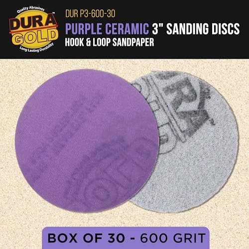Dura-Gold Premium 600 Grit 3" Purple Film Ceramic Sanding Discs, Box of 30 - style: 600 Grit
