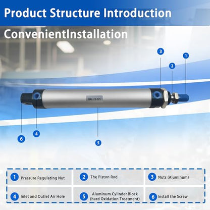 CG WEITENG Pneumatic Mini Pneumatic Cylinder MAL Single Rod Aluminum Double Acting Pneumatic Cylinder 25mm Bore 125mm Stroke(MAL25x125)