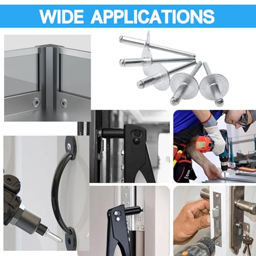 LAZIRO Large Flange Pop Rivets 3/16" Aluminum Body Steel Mandrel Large Dome Head 6-8 Gap .Large Self-Plugging Open End Decorating Fastener Nails Pop Rivets (Silver) (3/16"X1") - size: 3/16"X1"