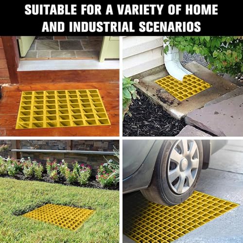 Agfabric 12x48x1in Molded Fiberglass Grating Cover Concave, Heavy Duty FRP Cover for Farm, Trench Drain, Driveway Patio Drain Channel, Wearproof, Rustless, Prevent Debris, Yellow, 1 Pack - color: Yellow, size: 1ftx4ft x 1in