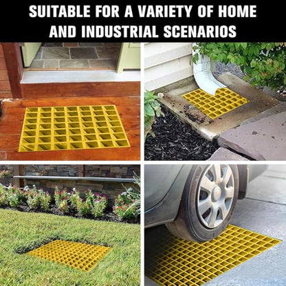 Agfabric 12x48x1in Molded Fiberglass Grating Cover Concave, Heavy Duty FRP Cover for Farm, Trench Drain, Driveway Patio Drain Channel, Wearproof, Rustless, Prevent Debris, Yellow, 1 Pack - color: Yellow, size: 1ftx4ft x 1in
