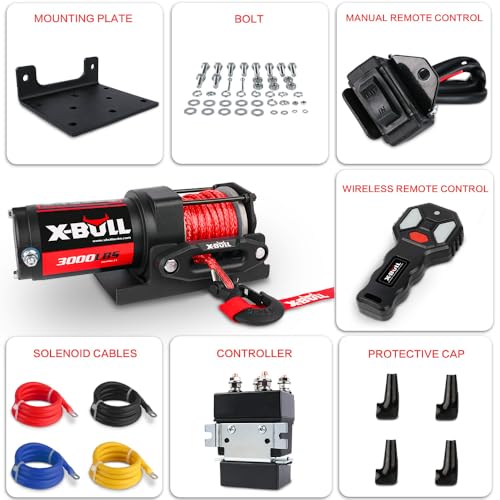 X-BULL 12V 3000LBS Electric Winch Synthetic Rope Electric Winch for Towing ATV/UTV Off Road with Mounting Bracket Wireless Remote New - size: 3000Lbs-Synthetic Rope