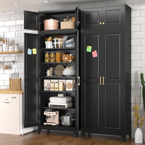 Polup 90" Pantry Cabinet, Tall Metal Storage Cabinet with Doors and Shelves - color: Black, size: 90"H with No Drawers