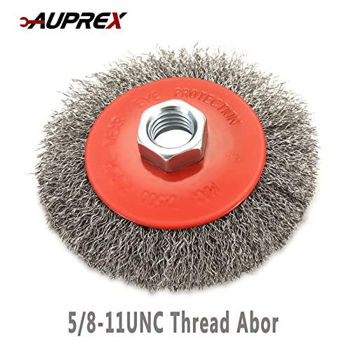 AUPREX 5 Pack 4 Inch Coarse Crimped Wire Wheel Brush for Angle Grinder with 5/8 Inch-11 Threaded Arbor - 0.014 Inch Carbon Steel Wire -Light Duty Conditioning for Metals - size: 4 Inch