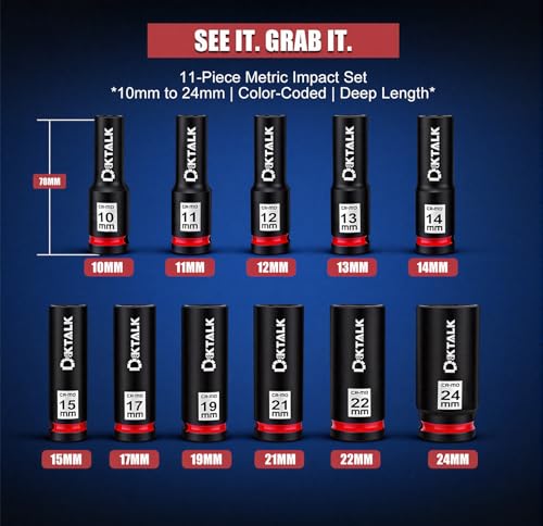 11PCS 1/2 Inch Drive Impact Deep Socket Set Metric 10-24mm, 6-Point, CR-MO - size: 11PCS Metric