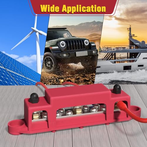 Mofeez Bus Bar 3 x 1/4” Post 10 x #8 Screw Terminal Power Distribution Block for Car Boat Marine (Red & Black) - size: 3 x 1/4"