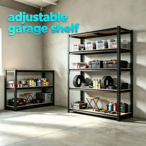Garage Storage Shelves Heavy Duty Garage Shelving Units 60" x 28" x 12"in Metal Shelving 5 Tier Adjustable Rack Shelfs 2000LBS Suitable For Garage Basements, Warehouses, Kitchens, and Storage Rooms - size: 60" H x 28" W x 12" D
