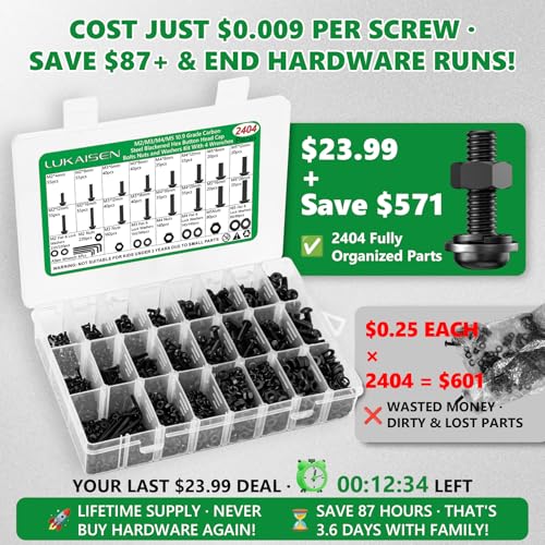2404 PCS M2 M3 M4 M5 Metric Screw Assortment,Hex Socket Button Head - size: M2 M3 M4 M5 2404pcs 2