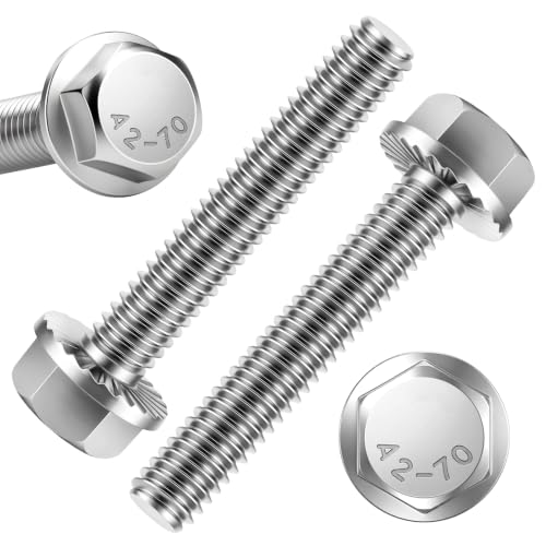 Mellewell 1/4-20 x 1-3/4" Flanged Hex Head Bolts Flange Hexagon Screws, Stainless Steel A2, DIN 6921, 25 PCS - color: Silver, size: 1/4-20 x 1-3/4"