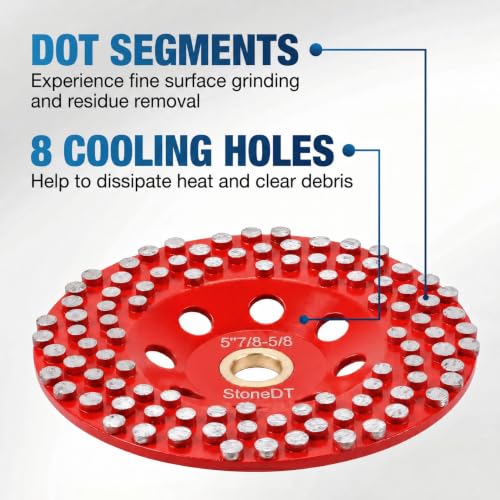 5” Concrete Grinding Wheel, Diamond Grinding Cup Wheel for Marble Granite, Angle Grinder Cup Wheel Fits 7/8-5/8 Inch Arbor, 16/20 Coarse Grit, Dot Segment - style: 5''