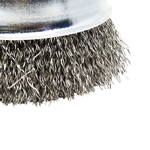 Benchmark Abrasives 2-3/4" Mounted Crimped Wire Cup Brush for Narrow Holes Derusting Paint Removal Deburring, Wire End Brush for Angle Pneumatic Grinder - (Stainless Steel) - size: 2-3/4" Crimped Wire, style: Stainless