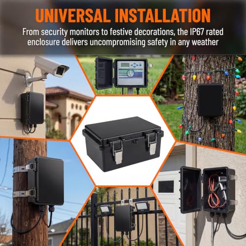 Electrical Junction Box, IP67 Waterproof Outdoor Box ABS Plastic Enclosure with Stainless Steel Latches & Brackets, Hinge Black Cover Project Box with Mounting Plate 14.6"x10.6"x6.7" - color: Black, size: 14.6"x10.6"x6.7"