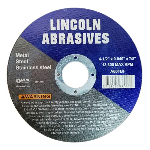 200 Pack 4.5" Cut-Off Wheels Lincoln Abrasives .040" Metal & Stainless Steel - style: 4.5" x .040"