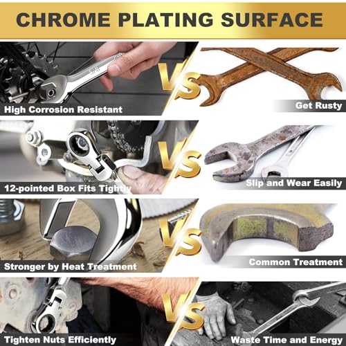 Egofine 10mm Ratchet Wrench Flex Head, Ratcheting Combination Wrench Metric, Industrial Grade Gear Spanner with 12 Point Box End, 72-Teeth Ratchet, Chrome Vanadium Steel - style: 10mm