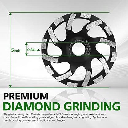 HERZO Diamond Concrete Grinding Wheel 5 inch,Diamond Cup Wheel for Stone Concrete Surface, Cement, Marble, Rock, Granite, and Thinset Removing - size: 5 Inch Standard