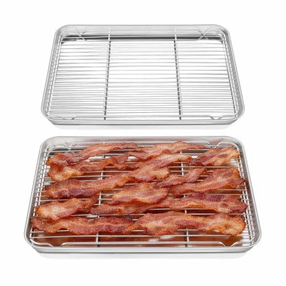 Homikit 18x13 Inch Stainless Steel Baking Half Sheet with Cooling Rack Set - size: 17.6x13x1