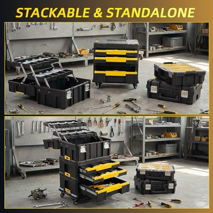 TLGREEN 4-Tier Stackable Rolling Tool Box with Wheels and Drawers