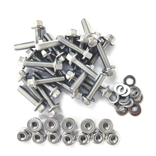 30 Sets M6x1.0-16mm Flanged Hex Head Bolts Kits, Flange Hexagon Screws, Hanger Bolts,Stainless Steel 18-8 (304), M6 Flange Bolt and Nuts,Washer for Securing Exhaust Components for Bicycle (M6x16mm) - size: M6x1.0-16mm