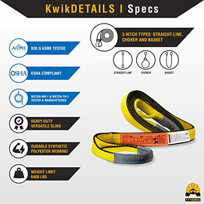KwikSafety - Charlotte, NC - Mighty Sumo 2”x 4’ Poly Web Sling Lifting Strap Construction ASME OSHA / 6400lbs Vertical 5100lbs Choker 12800lbs Basket/Rigging Moving Towing Hoisting Gear - size: 2"x4' | 6400 lbs