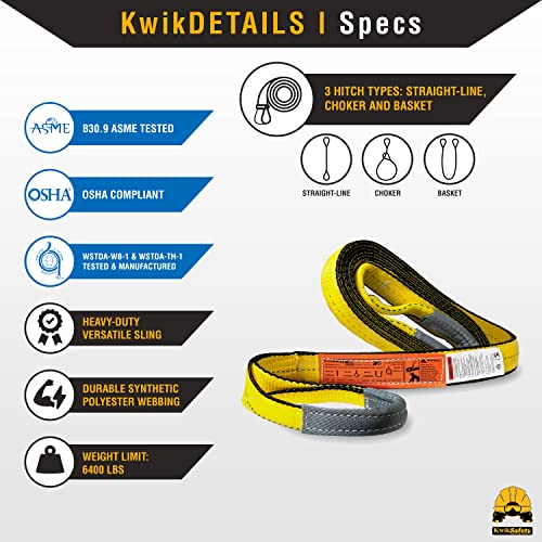 KwikSafety - Charlotte, NC - Mighty Sumo 2”x 8’ Poly Web Sling Lifting Strap Construction ASME OSHA / 6400lbs Vertical 5100lbs Choker 12800lbs Basket/Rigging Moving Towing Hoisting Gear - size: 2"x8' | 6400 lbs