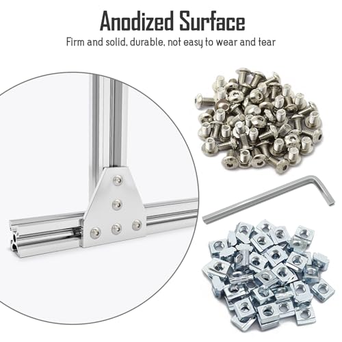 2020Connector Bracket, 2020 Aluminum Extrusion Connector Set 5 Hole T Shape Joint Plates with 50pcs M5 T Nuts+50pcs M5x8mm Screws+1pcs Wrench for 2020 Series Aluminum Profile 3D Printer Frame(10PCS T - style: 10PCS T Shape silver