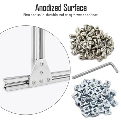 2020Connector Bracket, 2020 Aluminum Extrusion Connector Set 5 Hole T Shape Joint Plates with 50pcs M5 T Nuts+50pcs M5x8mm Screws+1pcs Wrench for 2020 Series Aluminum Profile 3D Printer Frame(10PCS T - style: 10PCS T Shape silver