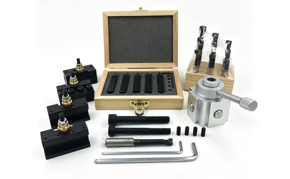 Mini Quick change tool post holder set +9pcs 3/8 boring bar+3/8" 5Pcs Indexable Carbide Inserts Turning Tool Bit Set