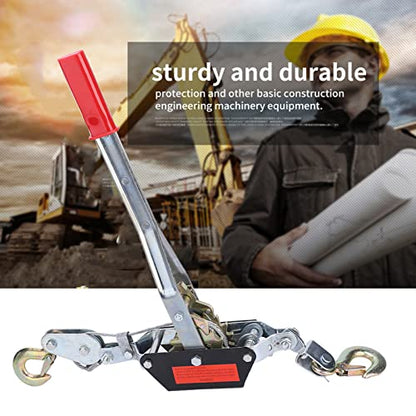 Hand Winch, 2T Wire Rope Power Puller Tighten Tool Mini Tightener with Double Hook Lifting Tool for Construction, Highway, Bridge