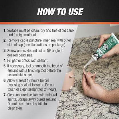 DAP All Purpose 100% Silicone Adhesive Sealant, Clear, 2.8 oz (7079800755) - size: 2.8 oz
