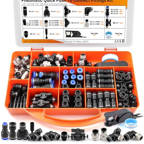 130Pcs 1/4" Push to Connect Fittings Kit,Quick Connect Pneumatic Fittings - color: 130Pcs-blue